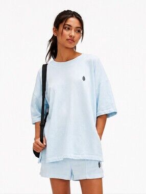 Free People Back Me Up Oversized Tshirt In Blue Size L